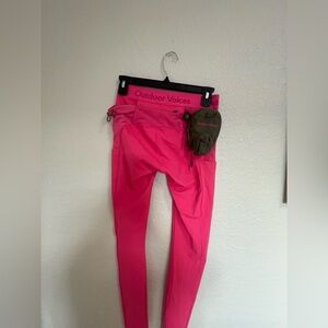 Outdoor Voices Kids Hot Pink Leggings with Olive Pouch